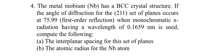 Nb niobium bcc mol radius calculate theoretical