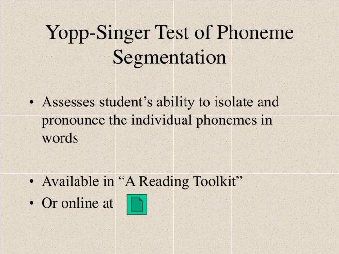 Yopp singer phoneme segmentation test