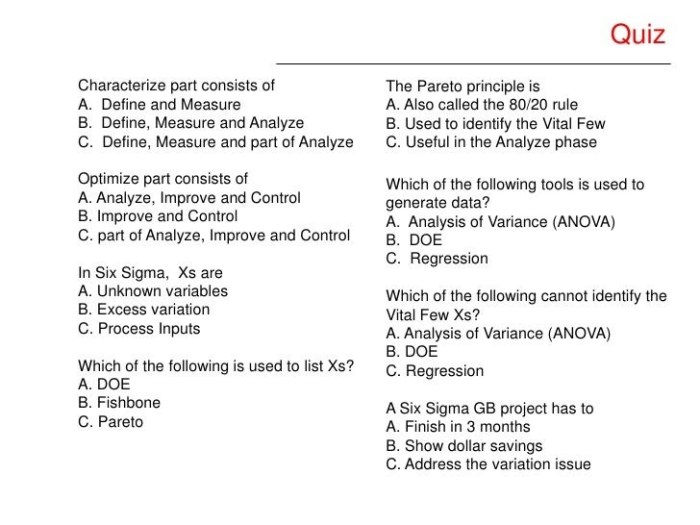 Sigma six belt green answers exam questions test examination